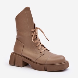 Damen-Arbeiterstiefeletten aus Leder mit massivem, flachem Absatz Zazoo 976A Dunkelbeige 2