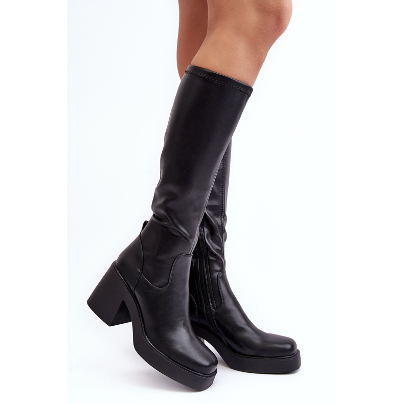 S.Barski Overknee-Stiefel für Damen mit massivem Absatz D&amp;A SN622-10 Schwarz 1