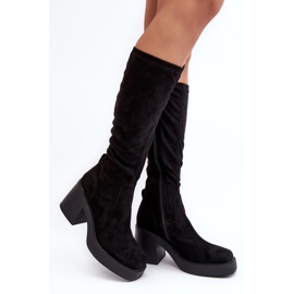 S.Barski Overknee-Stiefel für Damen mit massivem Absatz D&amp;A SN622-10A Schwarz 1