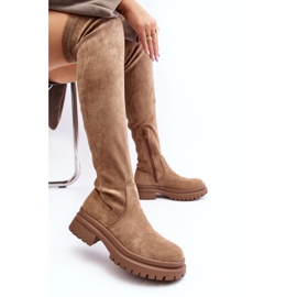 Flache Overknee-Stiefel für Damen Beige Silune 2