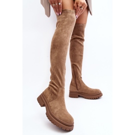 Flache Overknee-Stiefel für Damen Beige Silune 5