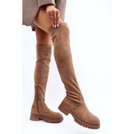 Flache Overknee-Stiefel für Damen Beige Silune 6