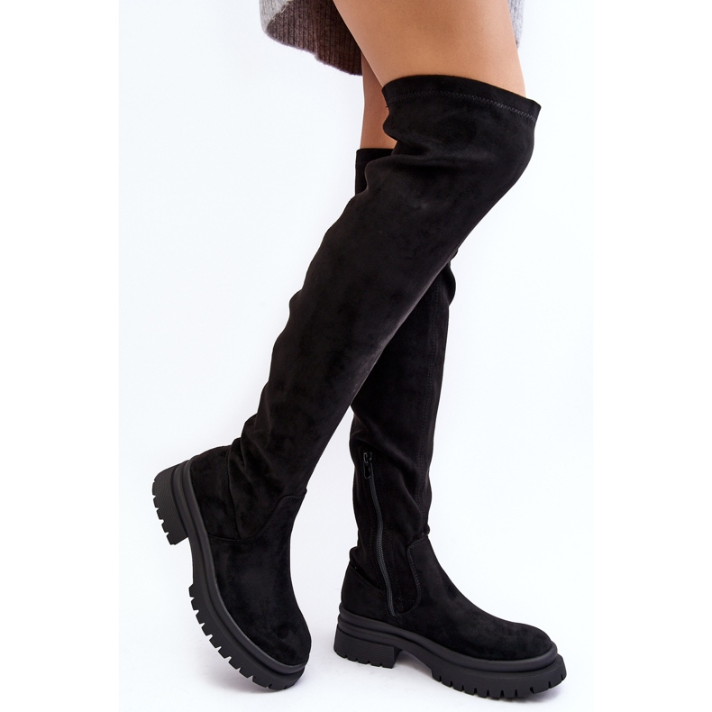 Flache Overknee-Stiefel für Damen in Schwarz Silune 1