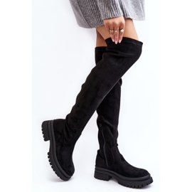 Flache Overknee-Stiefel für Damen in Schwarz Silune 2