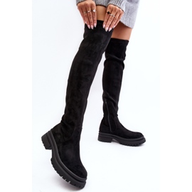 Flache Overknee-Stiefel für Damen in Schwarz Silune 3