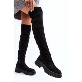 Flache Overknee-Stiefel für Damen in Schwarz Silune 5