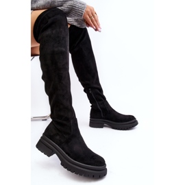 Flache Overknee-Stiefel für Damen in Schwarz Silune 7