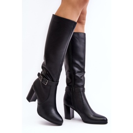 Sergio Leone Damenstiefel mit hohem Absatz und Schnalle, Warm Black Sendilia schwarz 1