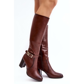 Sergio Leone Damenstiefel mit hohem Absatz und Schnalle, warmes Braun Sendilia 1