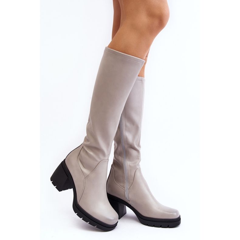 Sergio Leone Overknee-Stiefel für Damen mit hohem Absatz, warmes Grau, Sislene 1