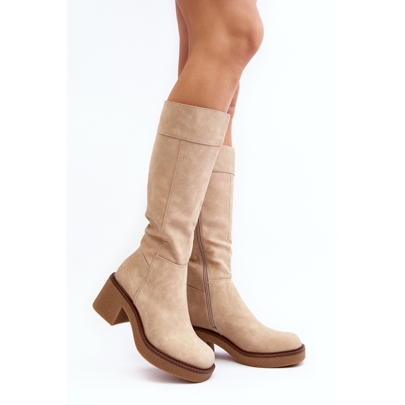 Sergio Leone Beige isolierte Damenstiefel mit massivem Absatz von Calvisa 1