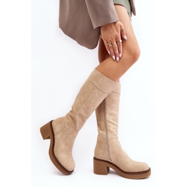Sergio Leone Beige isolierte Damenstiefel mit massivem Absatz von Calvisa 2