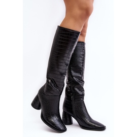Damenstiefel mit kniehohem Absatz, Schlangenmuster, Schwarz Ceriona 1