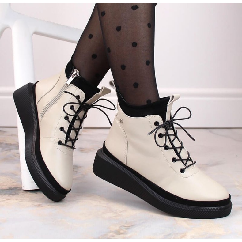 Filippo W PAW482 beige isolierte Leder-Plateaustiefel weiß 2