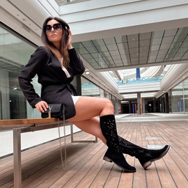 Olivier Durchbrochene Stiefel für Damen Schwarze Blumen 4