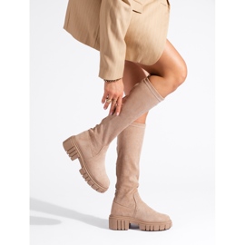 Beige Wildleder-Slip-On-Stiefel von Shelovet 1