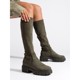 Shelovet dunkelgrüne Wildleder-Slip-On-Stiefel 1