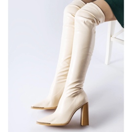 Beige lange Stiefel mit hohen Absätzen von Faubourg 1