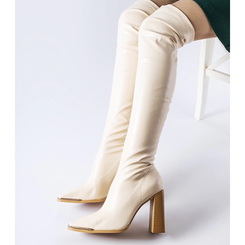 Beige lange Stiefel mit hohen Absätzen von Faubourg 1