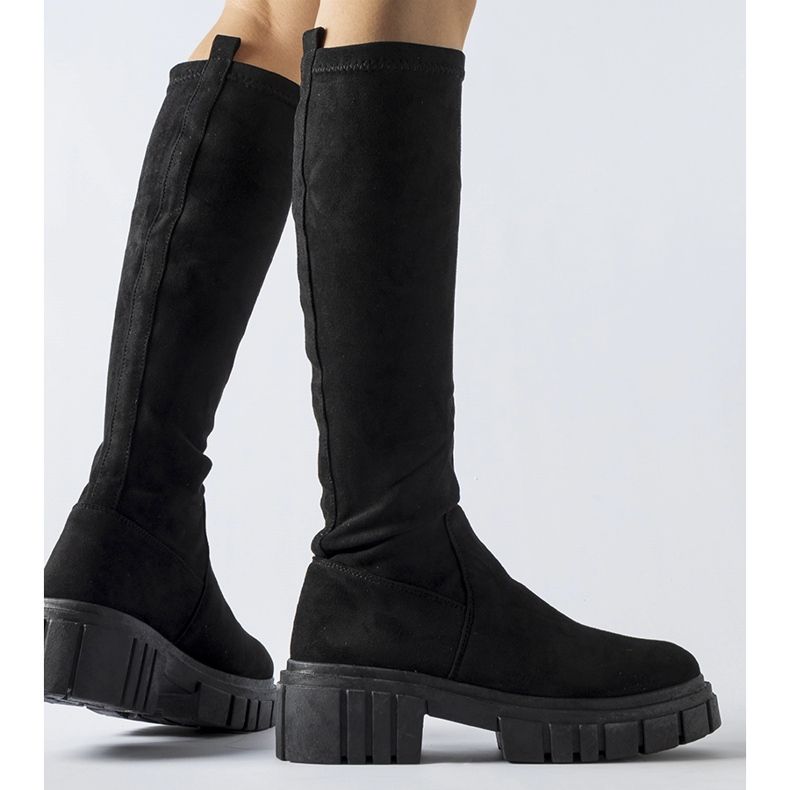 Schwarze lange Wildlederstiefel von Donnino 1