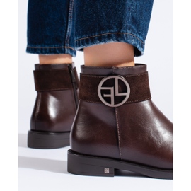 W. Potocki Braune niedrige Stiefel mit flachem Absatz von Potocki 2