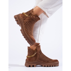 W. Potocki Durchbrochene braune Damenstiefeletten aus Wildleder von Potocki 1