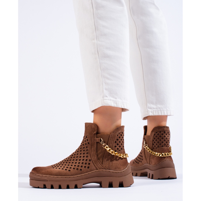 W. Potocki Durchbrochene braune Damenstiefeletten aus Wildleder von Potocki 2