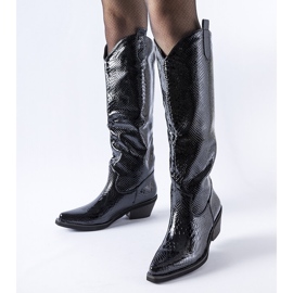 Schwarze isolierte Chapin-Cowboystiefel aus Lackleder 1