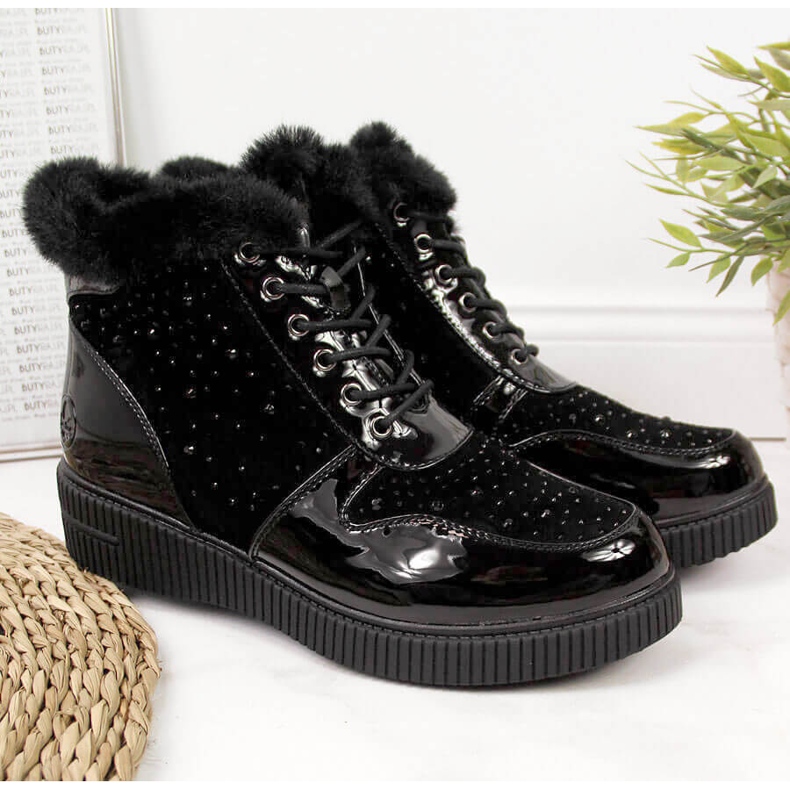 Schwarze Rieker 93312-00 Leder isolierte Lederstiefel auf der Plattform 1