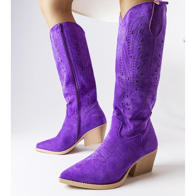 Lila durchbrochene Cowboystiefel violett 1