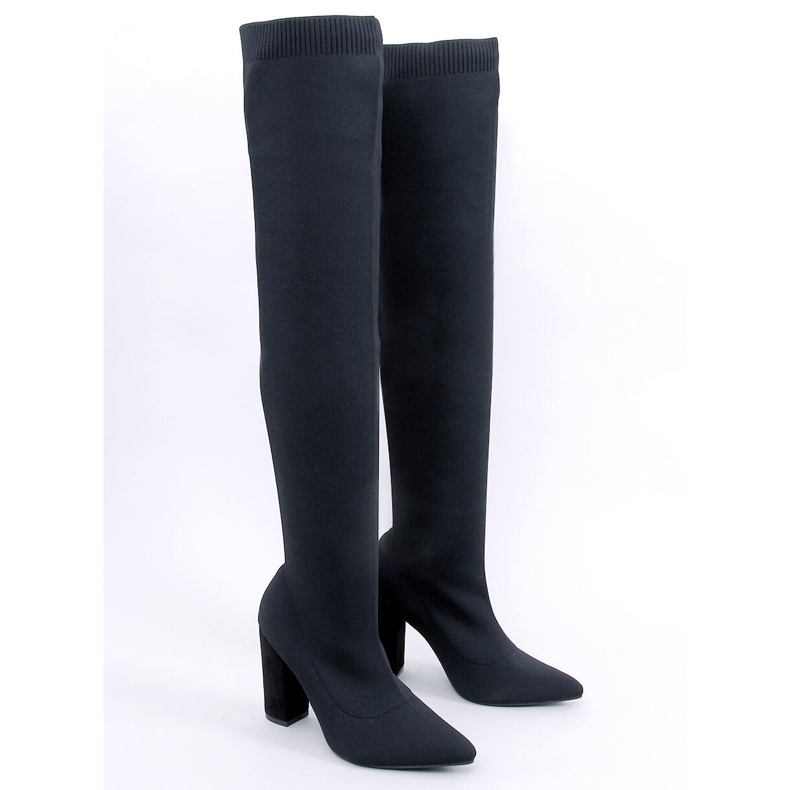 Elastische hochhackige Musketiere Veronica Black schwarz 1