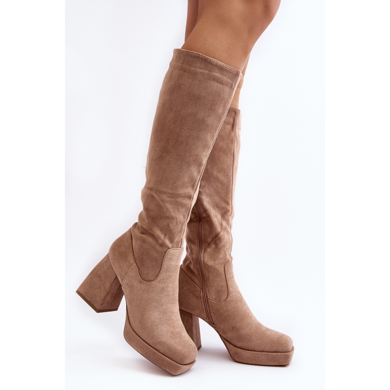 Beige Layala isolierte Damenstiefel mit massivem Absatz 1
