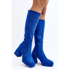 Isolierte Damenstiefel mit klobigen Absätzen, Blue Layala blau 1