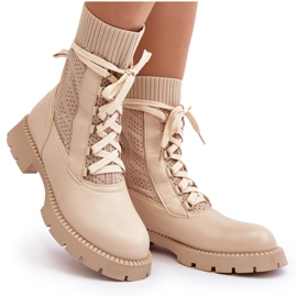 Hellbeige Schnürstiefeletten für Damen Gentiana 10