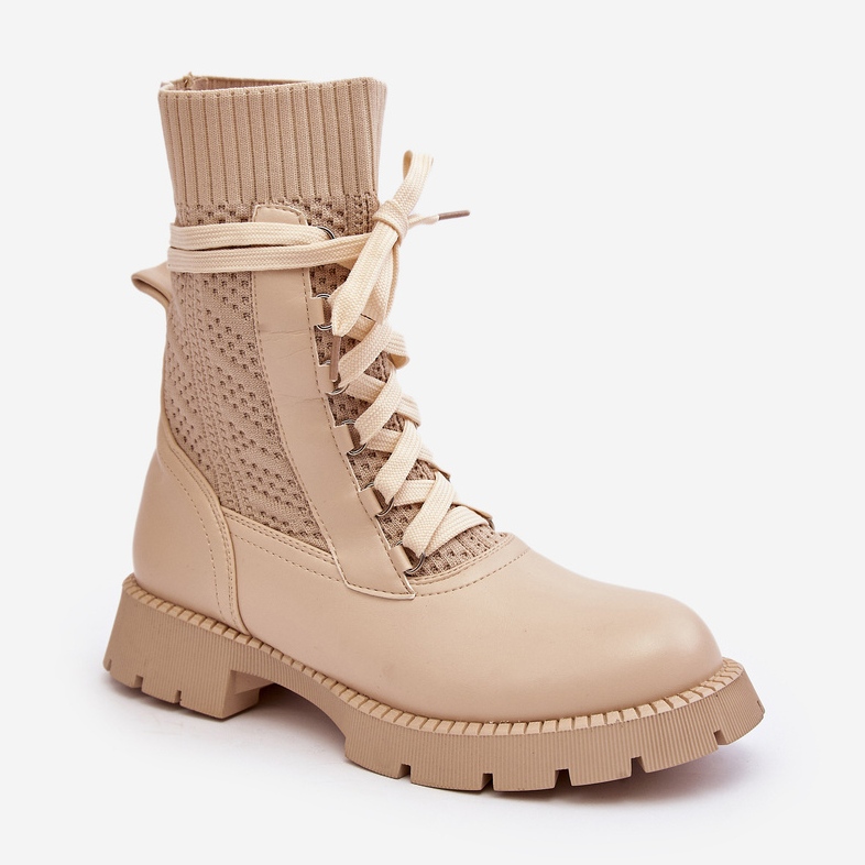 Hellbeige Schnürstiefeletten für Damen Gentiana 2