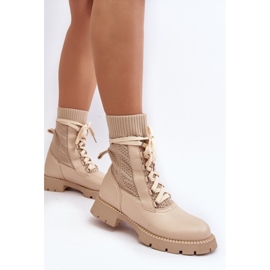 Hellbeige Schnürstiefeletten für Damen Gentiana 6