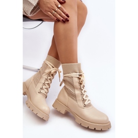 Hellbeige Schnürstiefeletten für Damen Gentiana 8
