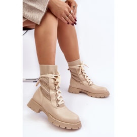 Hellbeige Schnürstiefeletten für Damen Gentiana 9