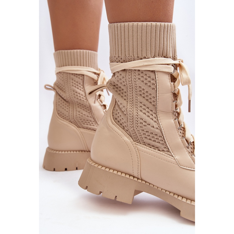Hellbeige Schnürstiefeletten für Damen Gentiana 1