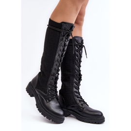 Damen-Schnürstiefel mit elastischem Obermaterial Schwarz Virxinia 1