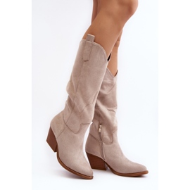Overknee-Cowboystiefel für Damen, Hellbeige, Oppore 1