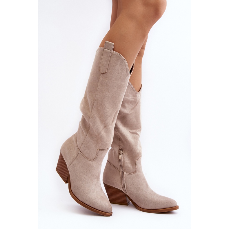 Overknee-Cowboystiefel für Damen, Hellbeige, Oppore 1
