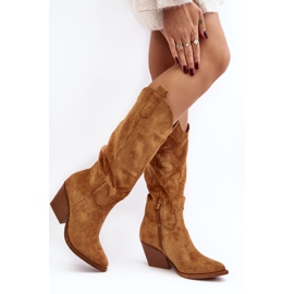 Overknee-Cowboystiefel für Damen Camel Oppore braun 2