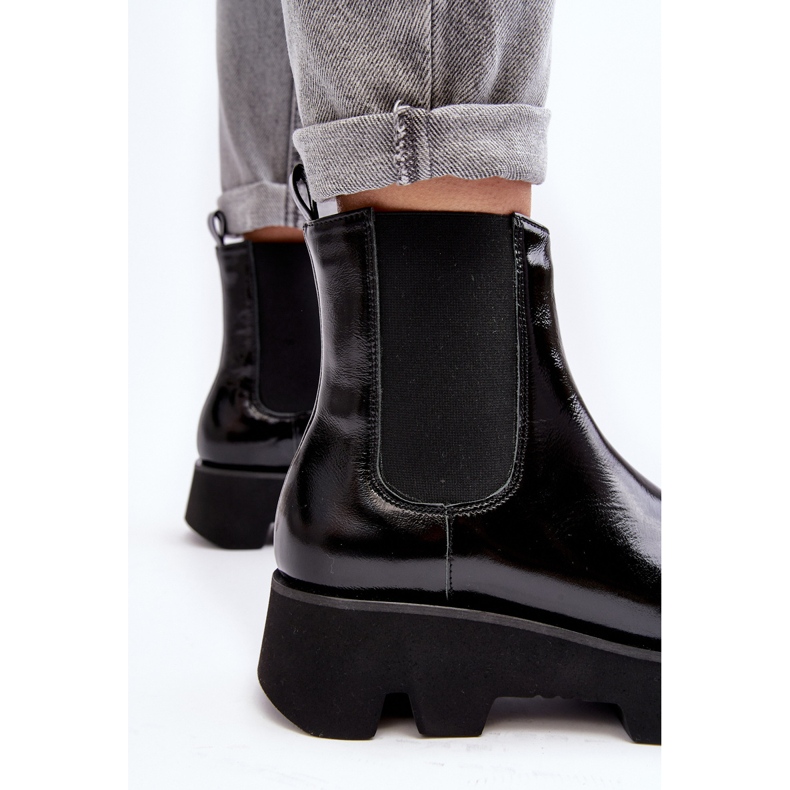 Damen-Chelsea-Stiefel aus Leder mit massiver Sohle Laura Messi 2571 Schwarz 1