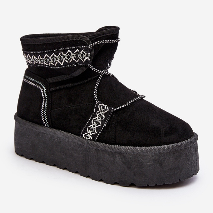 Damen-Schneestiefel mit dicker Sohle und Schnürung, Schwarz Milson 1