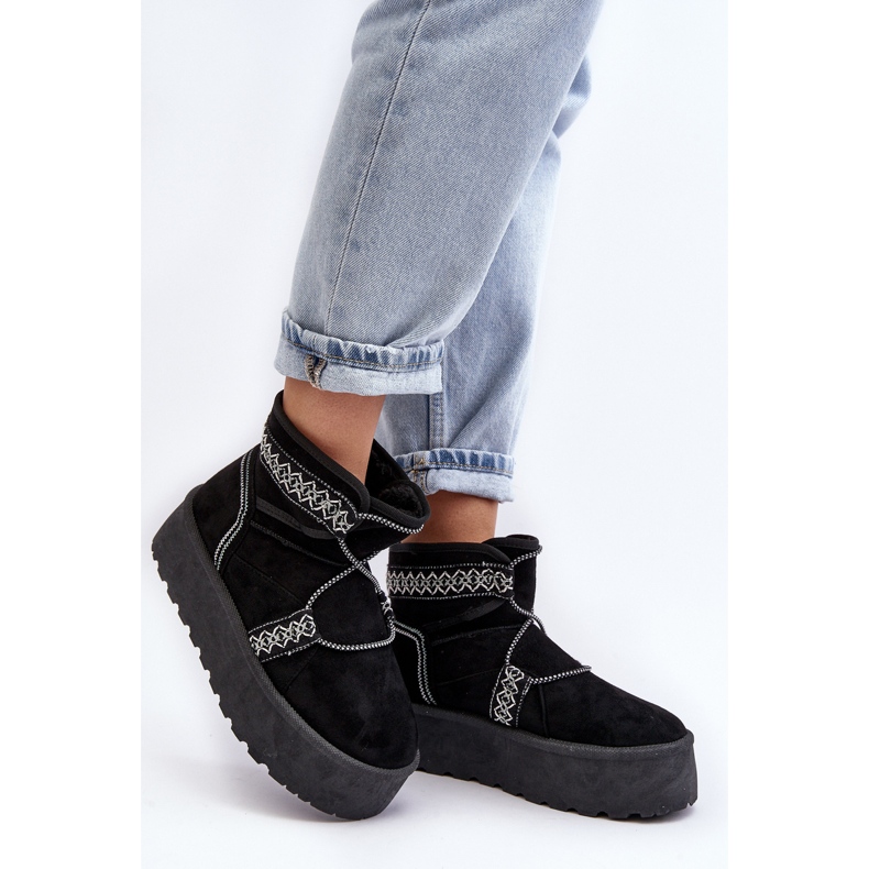 Damen-Schneestiefel mit dicker Sohle und Schnürung, Schwarz Milson 2