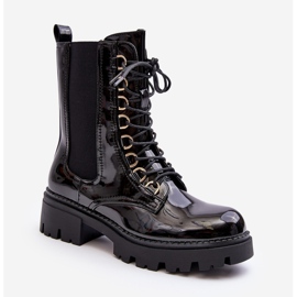 Schwarze Charmea Lackarbeiterstiefel für Damen 1