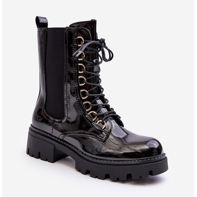 Schwarze Charmea Lackarbeiterstiefel für Damen 1