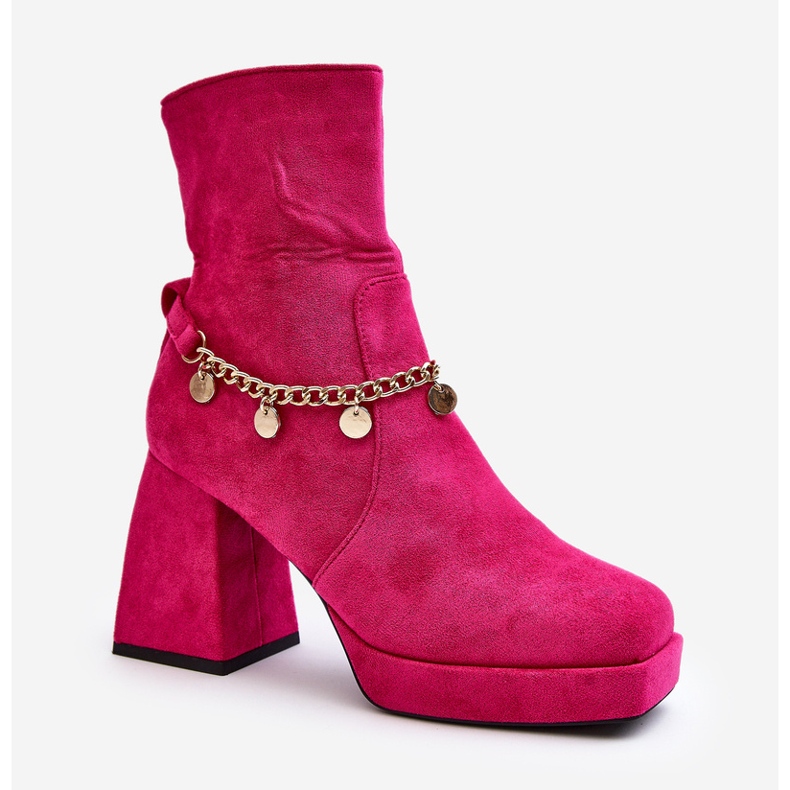Damen-Stiefeletten mit Kette Fuchsia Tiselo rosa 1