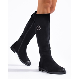 W. Potocki Wildleder Damenstiefel mit flachem Absatz von Potocki schwarz 1